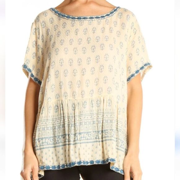 Sigrid Olsen Soft Boho Top. Coastal Cowgirl, Nordic, Embroidered - Picture 1 of 13